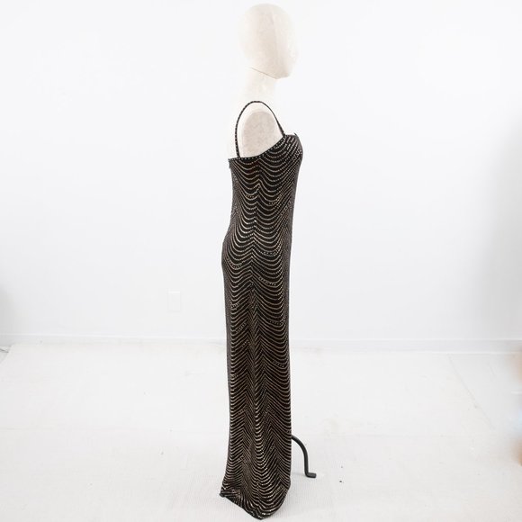 St.John M Santana Knit Gold Wave Formal Gown Black Prom Formal Wedding - Picture 2 of 8